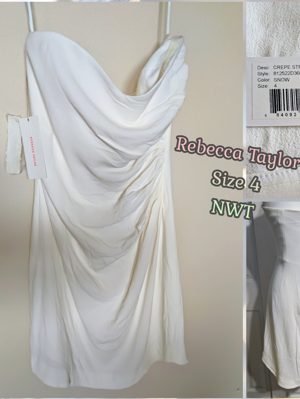 Rebecca Taylor, Strapless, Ruched, Crepe/Silk Blend Mini Dress, Size 4, NWT